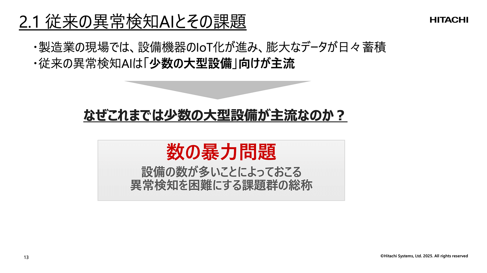 講演資料より：従来の異常検知と数の暴力問題について