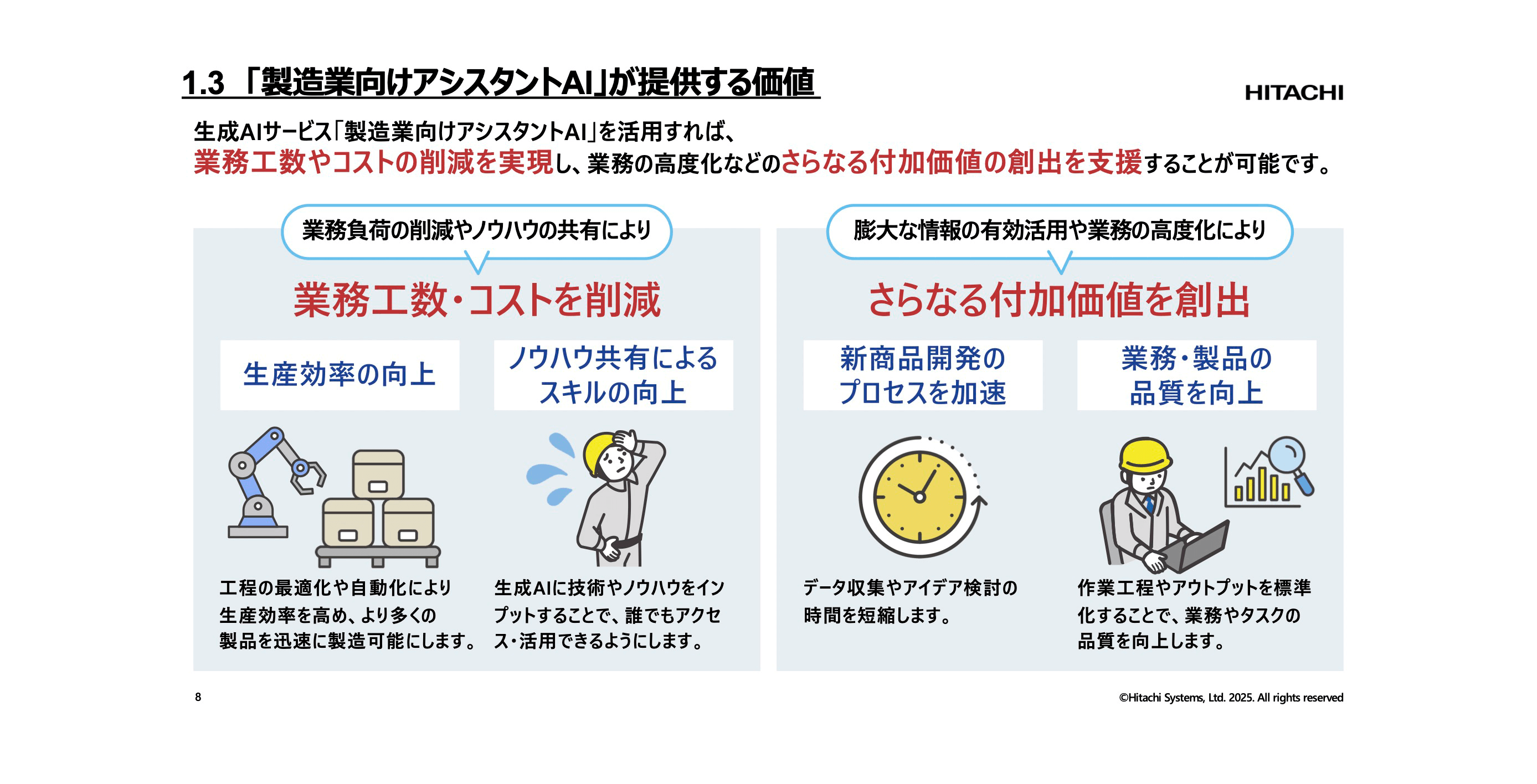 講演資料より：「製造業向けアシスタントAI」が提供する価値の具体例