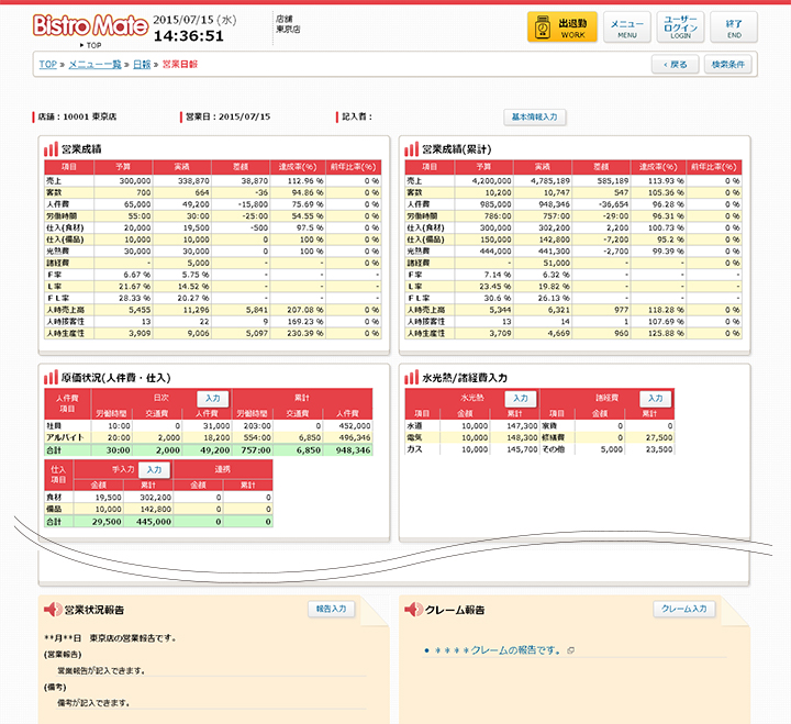 営業日報画面