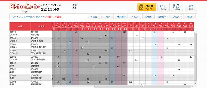 月別シフト表