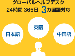 日本国内はもちろん、海外進出サポートにも対応　グローバルヘルプデスク24時間365日3カ国語対応