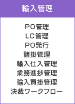 【輸出管理】PO管理・LC管理・PO発行・諸掛管理・輸入仕入管理・業務進捗管理・輸入買掛管理・決裁ワークフロー