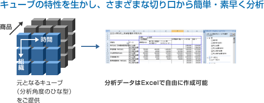 キューブの特性を生かし、さまざまな切り口から簡単・素早く分析