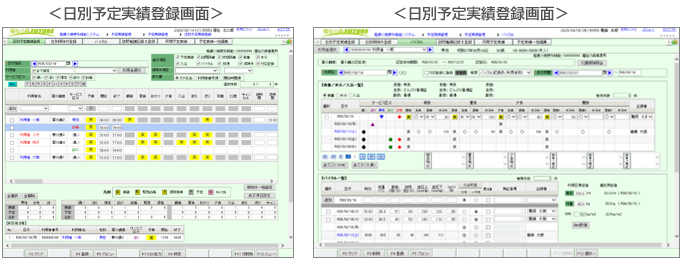 日別予定実績登録画面、日別予定実績登録画面