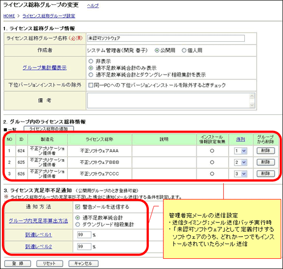 ライセンス総称グループの変更