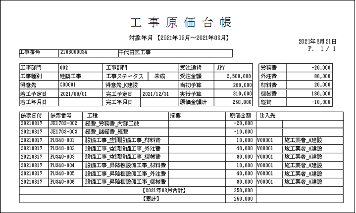 工事原価台帳