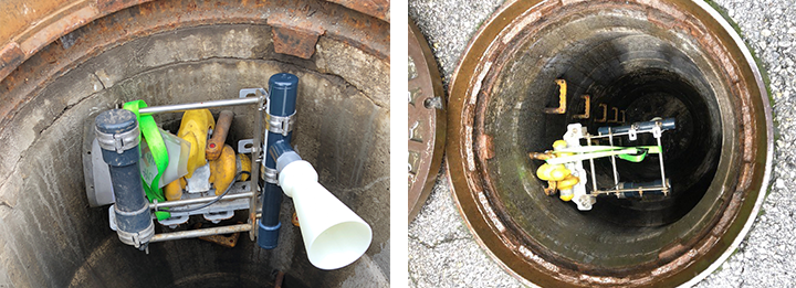 千葉市の下水道汚水マンホールにおける水位監視の実証実験の様子