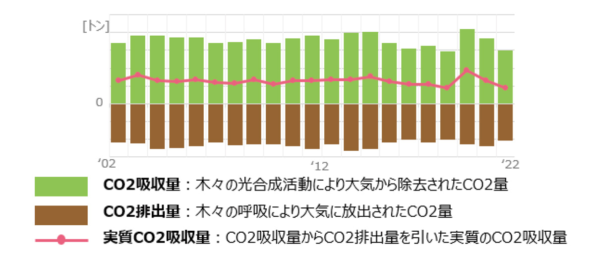 2002-2022年のCO2吸収量推移
