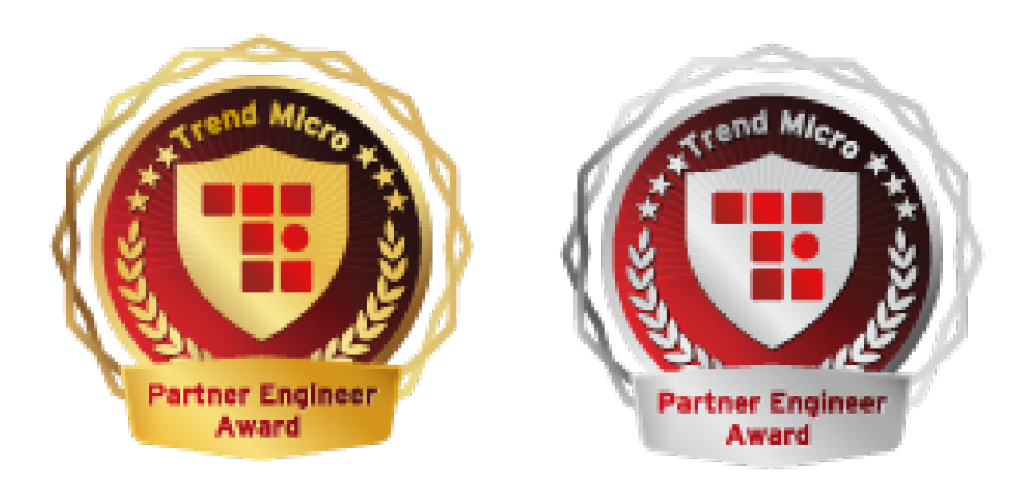 「TREND MICRO Partner Engineer Award 2025 」、最優秀賞のゴールドロゴ（左）と優秀賞のシルバーロゴ（右）