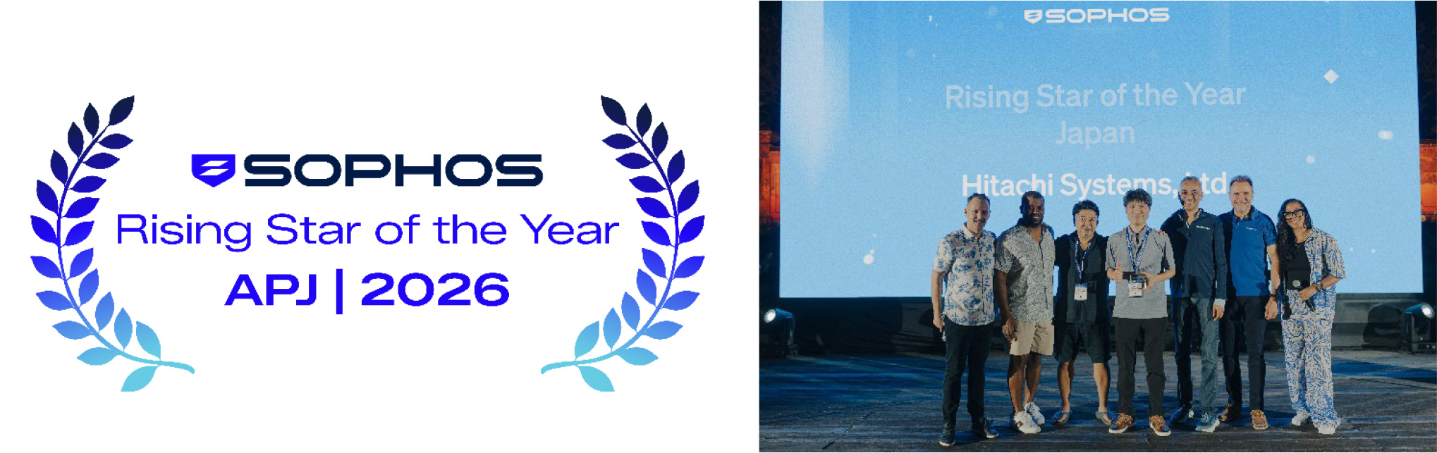 日立システムズが受賞した「Japan Rising Star of the Year Award 2026」のロゴ(左)と表彰式の様子(右)