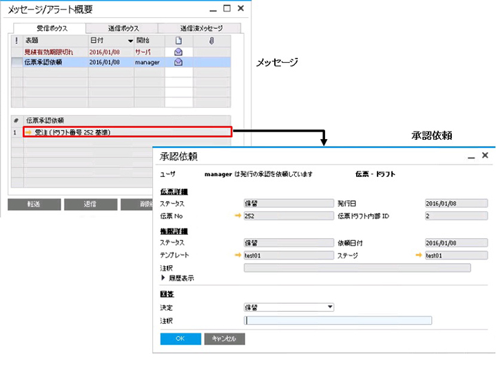 承認メッセージ