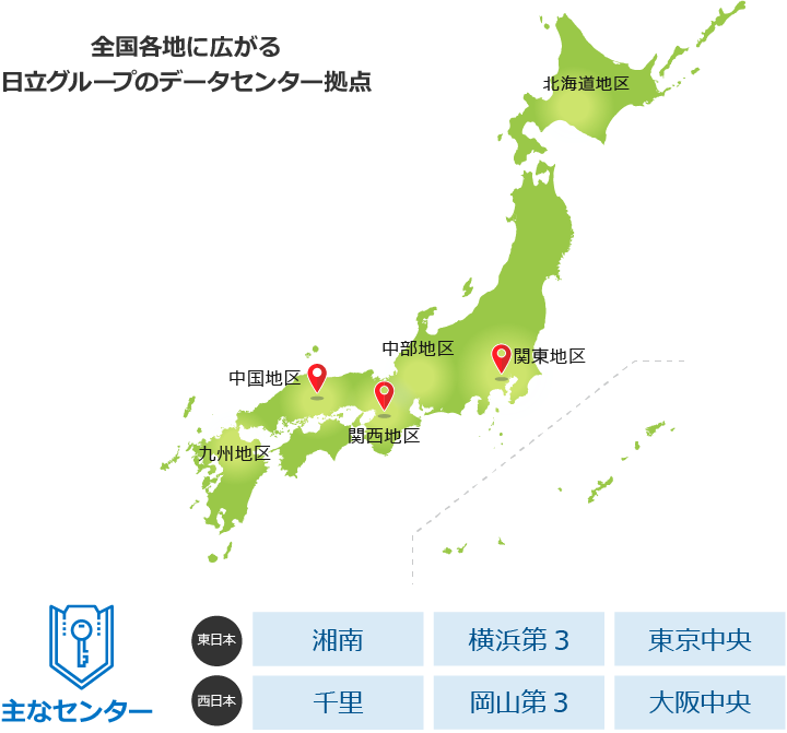 全国各地に広がる日立グループのデータセンター拠点