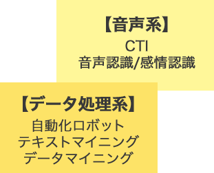 【音声系】CTI 音声認識/感情認識 【データ処理系】自動化ロボット テキストマイニング データマイニング